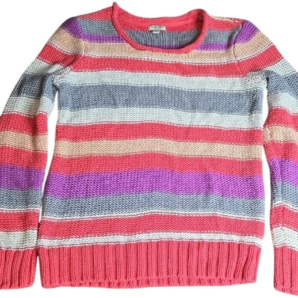 Sonoma Life & Style‎ Striped Sweater, Pink White Gray, Colorful Preppy Medium